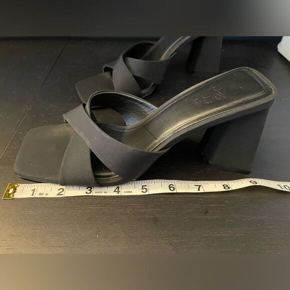 ZARA Black Crossover Heel Sandals Backless Square Toe Women’s EU Size 38 - Picture 9 of 10